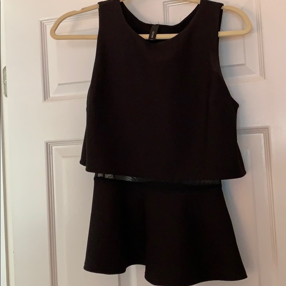 Black layered top, sheer underlay and split back